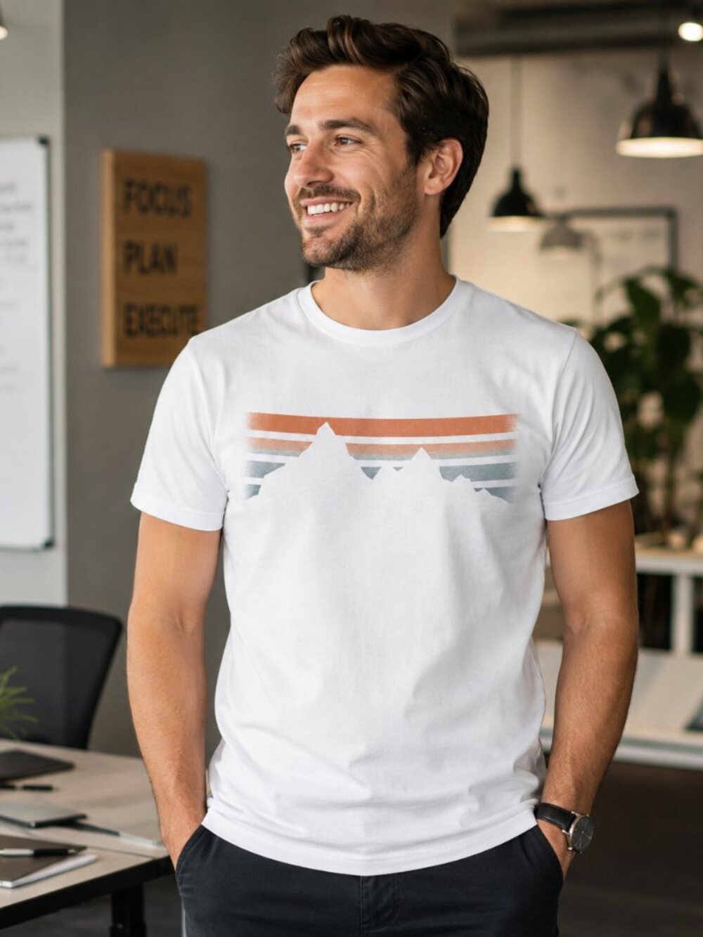 Men's Mountain Fade T-Shirt Graphic Outdoor Nature Casual Short Sleeve Tee